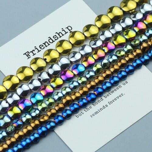 Oval COIN Hematite Beads Natural Stone For Jewelry Making DIY Bracelet Necklace Gold Green Round Spacer Loose Beads 6 8 10mm 15"