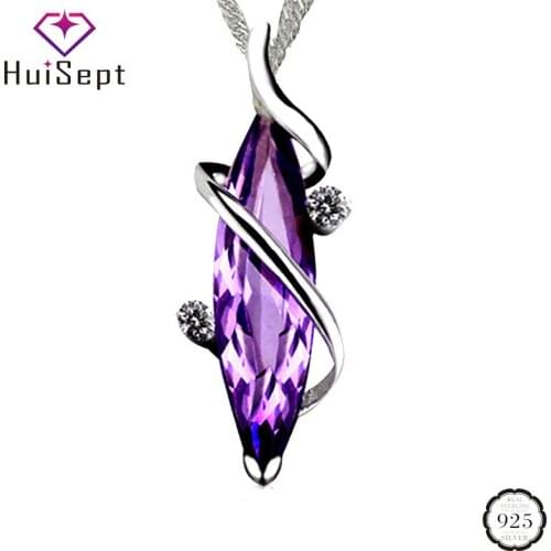 HuiSept Silver 925 Women Necklace Geometric Shaped Amethyst Gemstones Jewelry Pendant Ornaments for Wedding Party Gift Wholesale