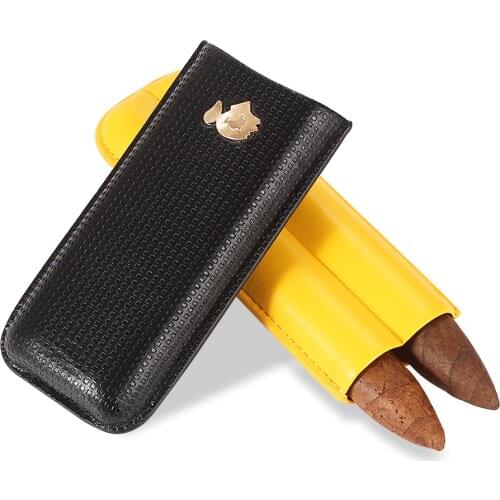 Portable Pocket Cigar Case COHIBA Humidor Box Leather Travel Cigar Humidor Case 2 Tube Cigar Holder Accessories Gift Box