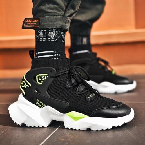 Plus Size High-top High-soled Sneakers Socks Men Running Shoes Sport Man Sports Shoes Men Black Knit Tennis Trainers Flats B-973