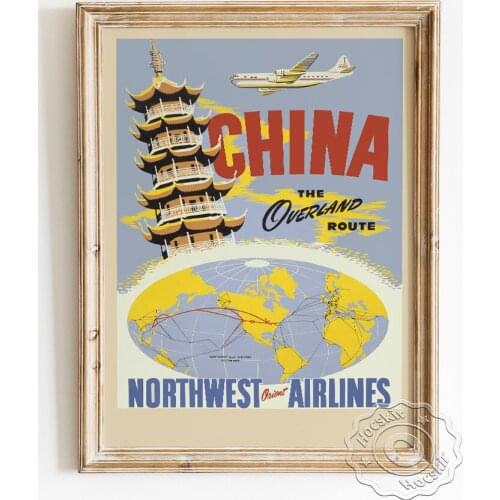 China Travel Scenic Spot Advertising Poster, Northwest Orient Airlines Vintage Art Prints, The Overland Route Wall Picture Decor
