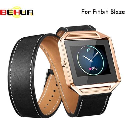 Genuine Watch band Durable Long Leather Double Ring Watchbands High Quality leather Wrist strap For Fitbit Blaze Smart Watch