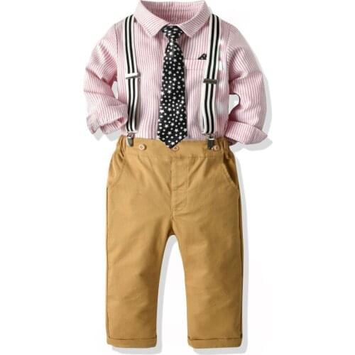 Baby Boy Clothing Sets Casual Striped Long Sleeve Shirt + Tie + Jumpsuit Stylish Clothes for Boys Toddler Child Suit Boy Clothes