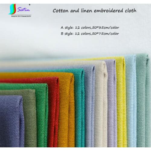 Handmade Diy Home 12 Different Colors,Commonly Used European Style Plain Coloured Cotton Linen Embroidery Cloth Set S0451L