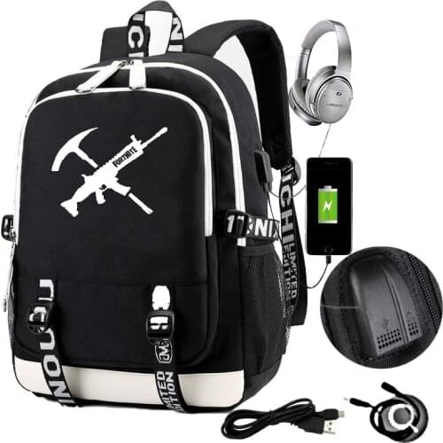 Fortnite Games Backpack Night Luminous Game Teenagers Backpack Glow in dark USB Charging Travel Mochilas Women Men School Bag