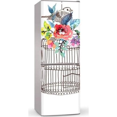 3D Creative Cartoon birdcage SelfAdhesive Dishwasher Refrigerator Freeze Sticker Kids Art Fridge Door Cover Wallpaper