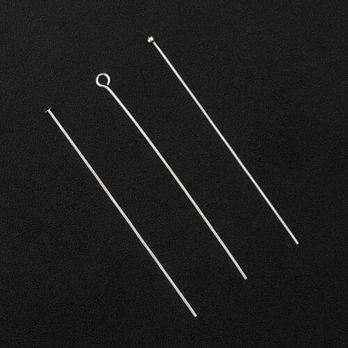 Wholesale 30-50mm 925 sterling Silver eye head pins Flat Head Pins T Shape Needles Ball Head Pins for jewelry making DIY 10pcs