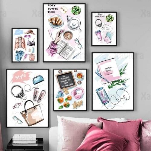 Modern Illustration Painting Still Life Coffee Cup Fashion Clothing Book Nordic Poster Canvas Print Girl Wall Art Home Decor