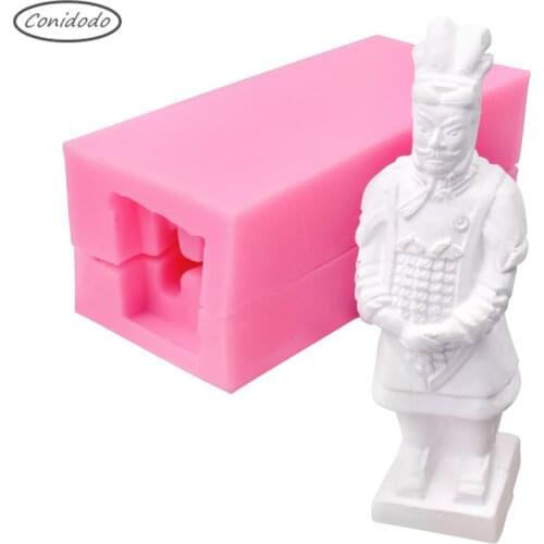 Stand Terra-Cotta Warriors Concrete Silicone Molds Form Arts Craft DIY Handmade SClay Plaster Gypsum Mould