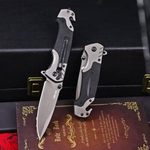 G10 handle gray black folding knife hunting knife camping folding knife tactical rescue knife outdoor hiking self-defense knife