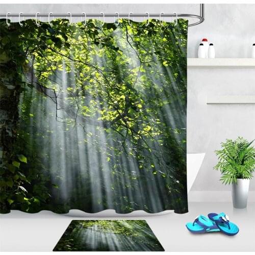 Sunshine Green Plants Shower Curtains for Bathroom Polyester Fabric Shower Curtain Leaves Printing Scenic Shower Curtains