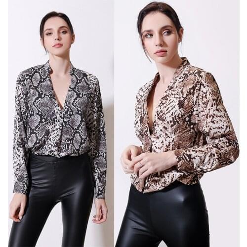 Womens shirt 2021 new snake pattern V-neck sexy long-sleeved chiffon shirt women