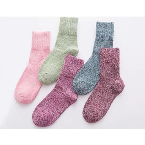 Wool Women Socks Classic Solid Color Pink Red Navy Green Wine red Crew Socks Female Cotton Socks 1 Pack