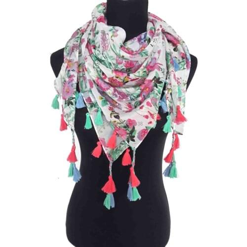 Flower Print Floral Tassel Scarf Shawl Wrap Womens Accessories Gift for Her, Free Shipping