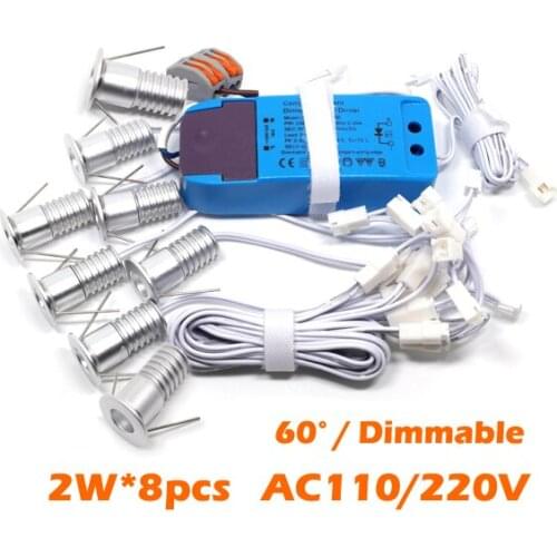 2W*8pcs/set Mini 2W LED Spot Lamp Indoor Dimmable LED Ceiling Lighting IP52 AC110V/ 220V CE RoHS