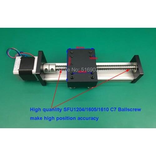 200mm Effctive Travel Length SFU1204 1605 1610 C7 16mm 12mm Ballscrew Linear Motion Guide Rail Slide Sliding Table SGK+57 Motor
