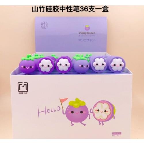 36pcs Kawaii Gel Pens Mangosteen fruit black gel ink pens for writing Cute stationery office school supplies 0.5mm