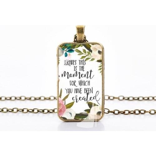 Bible Verse Necklace Boho Flower Rectangle Glass Pendant Necklaces For Women Christian Faith Scripture Psalm Jewelry