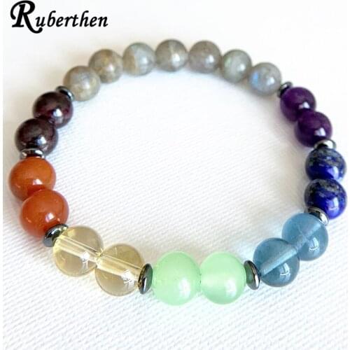 Ruberthen 8 mm Labradorite Chakra Bracelet Luxury Design Energy Power Bracelet Love Lucky Stone Bracelet Best Gifts for Girls