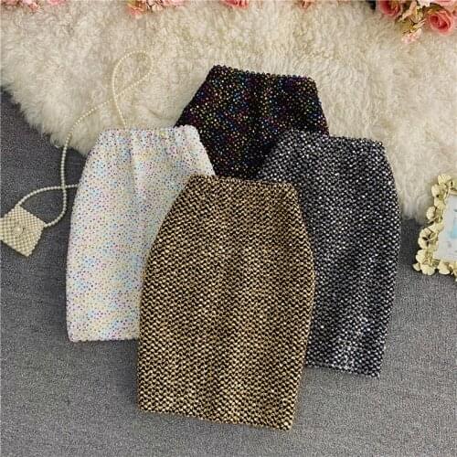 Cakucool New Bling Sequins Bodycon Stretch Pencil Skirt Empire Luxury Sexy Club Mini Skirt Fashion Women 2021 Gold Silver White