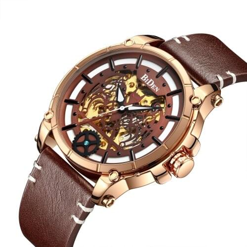 2020 top brand watch BIDEN Mechanical watch genuine leather 3 ATM waterproof luminous watch for man