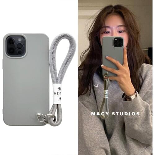INS Grey Hand Holding Chain Phone Case For iPhone 11 12 13 Pro Max X XR XS 6S 7 8 Plus Case Luxury Strap Lanyard Soft TPU Cover