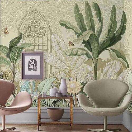 Custom Photo Mural 3D Hand Painted Banana Tree Leaves European Style Wall Painting Living Room Bedroom Decoration Art Wallpaper