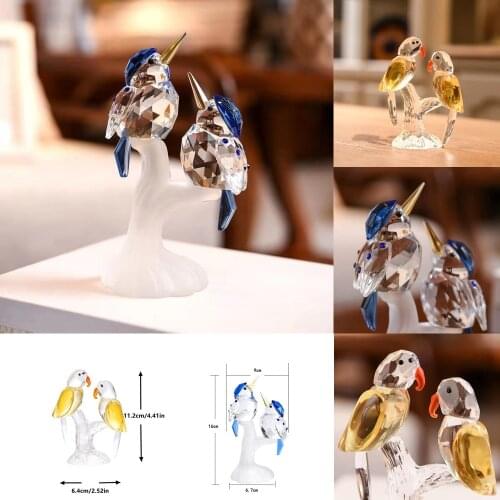 Crystal Couple Bird Miniature Figurines Glass Animal Ornaments Kingfisher Parrot Home Decoratio Gifts
