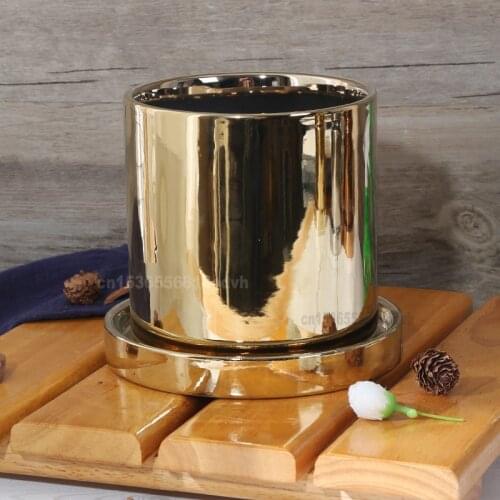 1pc Plating Crystallized Gold Ceramic Flower Pot with Stand Modern Vase Luxury Plant Pot for Office Home Decoration