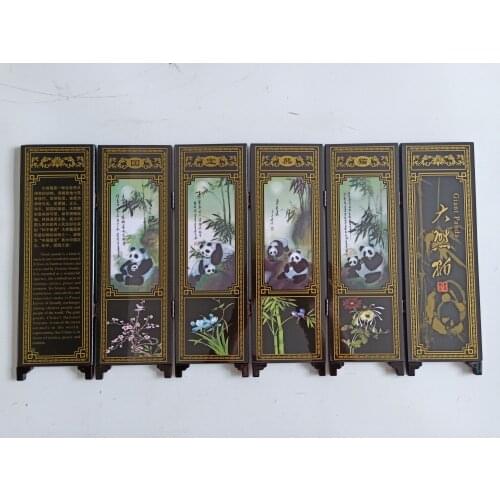 China Collect Exquisite Lacquer PaIntIng National Treasure Panda Folding Small Folding Screens Handicraft Home Decoration