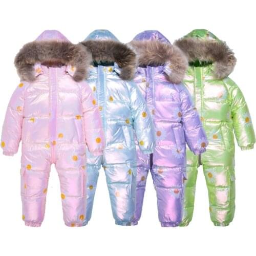 Girls' bodysuit winter out childrens down jacket cold proof ski suit thickened winter long white duck down baby - 30 degree