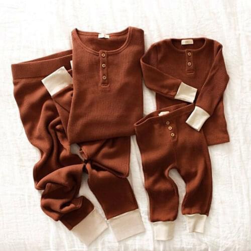 Cute Toddler Baby Clothes Sets 2Pcs Fashion Girl Boy Solid Color Small Button T-Shirt Tops+Leggings Pants Knitted Outfits 0-24M