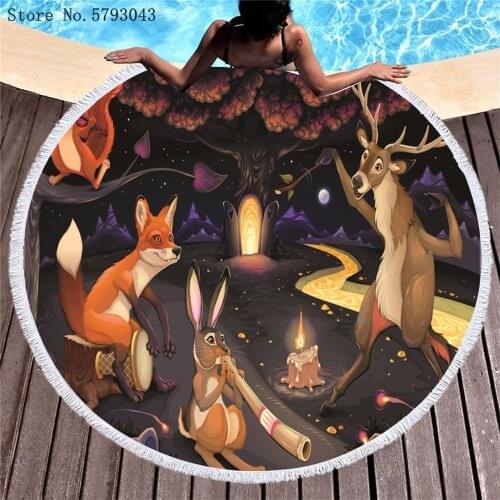 Fox Rabbit Round Beach Towel Multicolor Beach Towels Thick Bath Shower Towel 150cm Circle Beach Swim Yoga Mat Cover Up Serviette