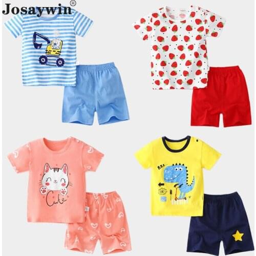 Children Suits Kids Girls Boys Print Cartoon Cotton 2 Pieces Sets Short Sleeve Top+Shorts Newborn Summer Baby Clothes Sets