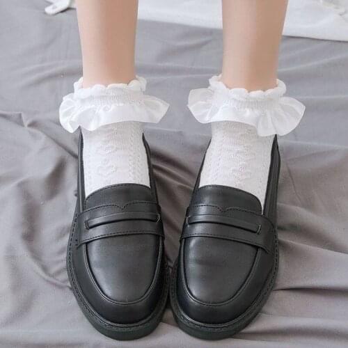 Cute Vintage Black White Lolita Princess Socks Harajuku Ruffle Cosplay Anime Short Sock Women Casual Cotton Students Short Socks