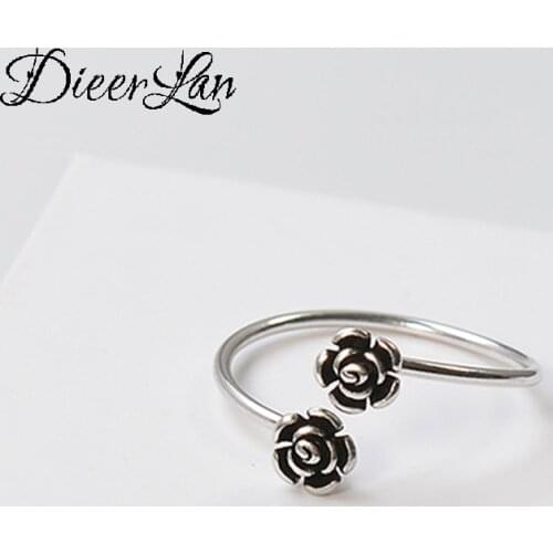 Fashion Silver Color Rose Flower Rings For Women Adjustable Size Finger Rings Girls Party Wedding Jewelry