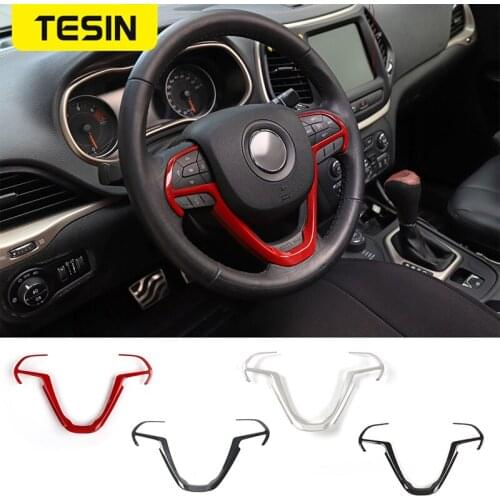 TESIN Interior Mouldings for Jeep Grand Cherokee Car Steering wheel Decoration Trim Stickers Accessories for Jeep Cherokee 2014
