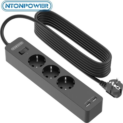 NTONPOWER Wall Mountable USB Power Strip with 5 Meter Extension Cord, Network Filter, Household Electrical Sockets, EU Plug