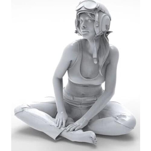 New Unassembled 1/16 modern girl sit and play Resin Figure Unpainted Model Kit