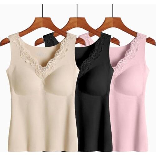Women 2020 New Thermal Cami Tank Tops Female Plus Size Warm Slim Shape Girls Homme Padded Underwear Lace Velvet Camisole E388