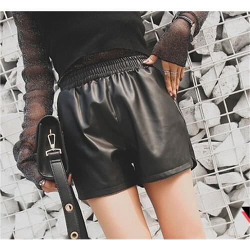 Casual Loose Warm Womens Shorts Winter Leather Shorts Women High Waist Korean Plus Size Wide Leg Shorts Pu Sexy Leather Shorts