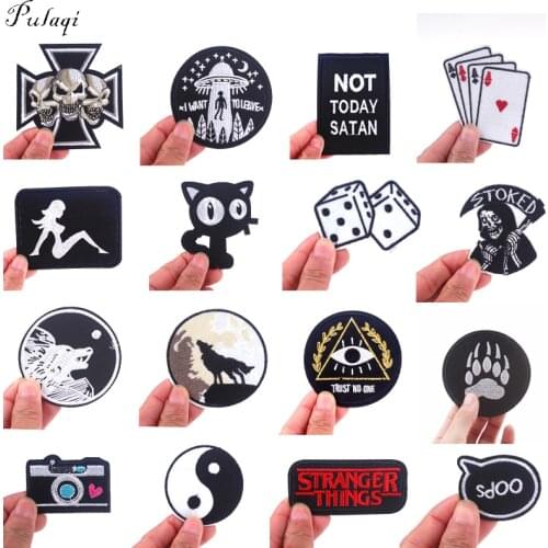 Pulaqi Rock Skull UFO Punk Patch On Clothes Embroidery Iron On Patches For Clothing DIY Badge Patches Appliques For Clothes H