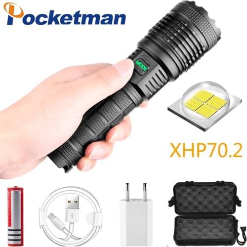 80000LM LED Flashlight xhp70.2 most powerful flashlight usb Zoom led torch xhp70 l2 use 18650 battery Best for Camping fishing