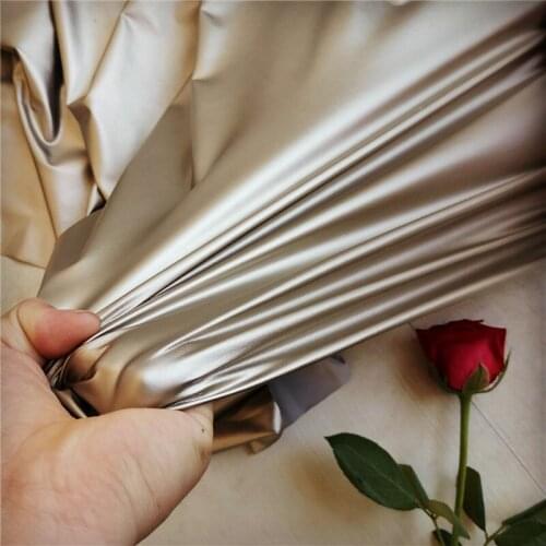 140cm*100cm Light gold high stretch knitted imitation leather fabric four-way stretch PU leather filament matte lambskin fabric