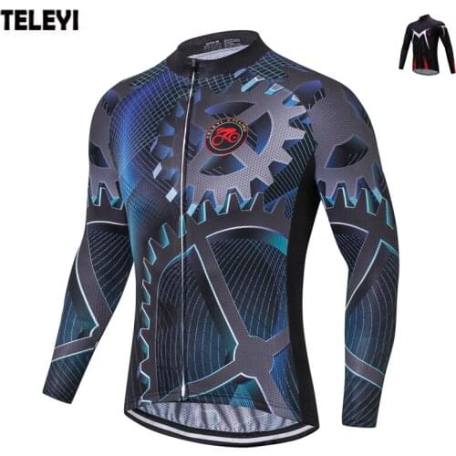 TELEYI Pro Team Quick Dry Mens Ropa Ciclismo Cycling Jersey Long Sleeve Tops Autumn Breathable Shirts Bike MTB Cycling Clothing