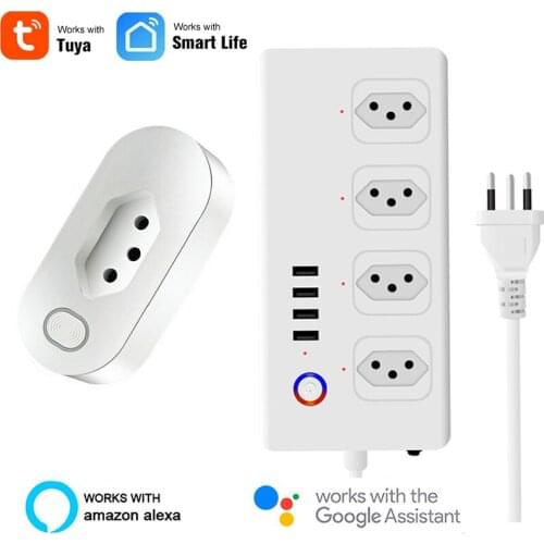 Tuya Smart Socket With USB Socket WiFi Brazil Power Strip Smart Home Control Extension Cord Work With Google Home