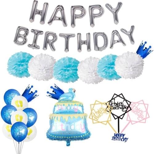 ZLJQ Happy Birthday Balloon 1st Birthday Letter Balloon Boy Or Girl Baby Shower Birthday Crown Footpoint Oh Baby Balloon