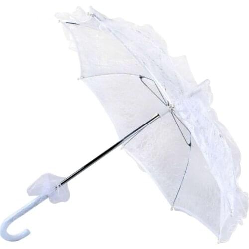 Womens Western Style Hollow Out Floral Lace Umbrella Wedding Bridal Manual Opening Fleur Parasol Ruffles Trim Romantic props