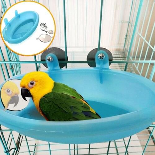 1 Pcs Parrot Bathtub Plastic Bird Cage Bath Basin Shower With Mirror For Bird Bathtub