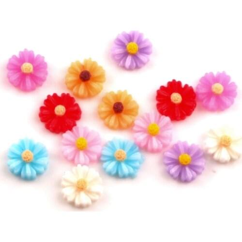 100Pcs Mixed Resin 8mm Flower Decoration Crafts Beads Flatback Cabochon Scrapbooking For Embellishments Kawaii Diy Accessories